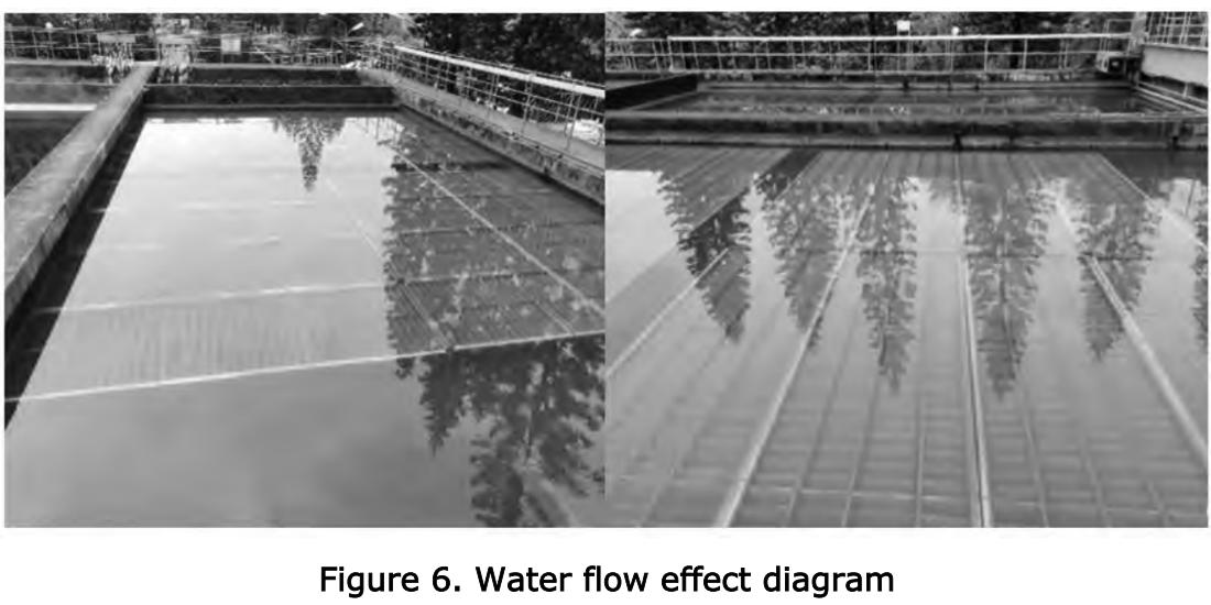 Flow-through effect after retrofit showing clear effluent passing through the new stainless steel inclined plates