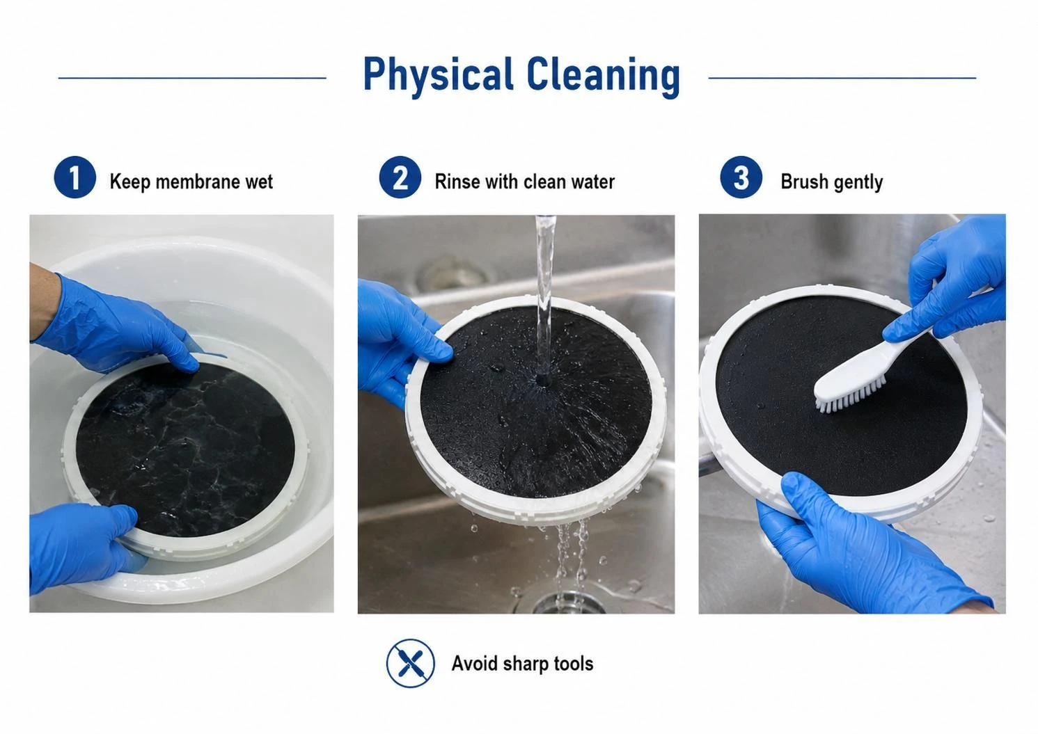 Physical cleaning of a disc diffuser membrane Physical cleaning of a disc diffuser membrane