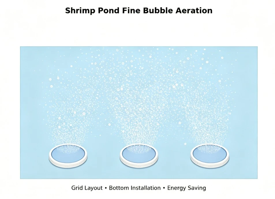 Disc diffuser bottom grid layout configuration for shrimp pond aeration Disc diffuser bottom grid layout configuration for shrimp pond aeration