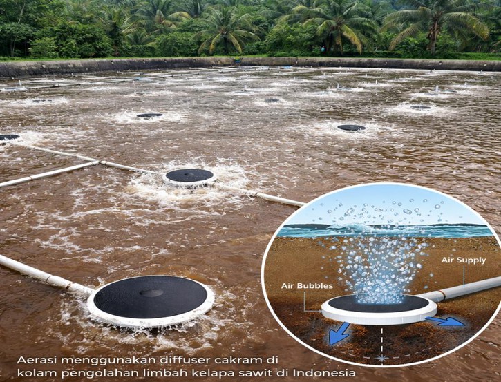 aerasi menggunakan diffuser cakram di kolam pengolahan limbah kelapa sawit di indonesia aerasi menggunakan diffuser cakram di kolam pengolahan limbah kelapa sawit di indonesia